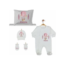 Pia Baby Gl 2012 İsme Özel Balonlu Bebek Yastık Tulum Set Pembe