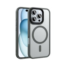 Apple iPhone Uyumlu 16 Pro Kılıf Magsafe Destekli Kamera Yükseltili Mat Parmak İzi Tutmayan Silikon Pazarplus Titanyum-Gri