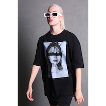 Madmext Siyah Oversize Baskılı Kadın Tişört Mg1764-siyah Siyah