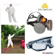 Delta Plus M6400 A2 Tarım İlaçlama İçin Yarım Yüz Gaz Maskesi Filtre İle Beraber + Goggle Gözlük + Tulum Tam Set