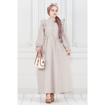 Pötükare Fırfır Detaylı Eda Elbise-vizon-3985-vizon Vizon