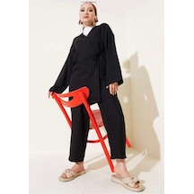 Lovie Moda Kadın Bağcıklı Kimono Takım Siyah