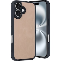 Mey İthalat Apple iPhone Uyumlu 16 Kılıf Aras Deri Kapak - Pudra