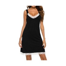 Yetişkinler İçin Gecelik Büyüleyici V Yaka Diz Üstü Patchwork Kadın Gecelik Siyah