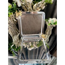 Atabey Home Collection 2 Adet Kahve & Çay & Sunum Tepsisi Metal Döküm Gümüş Tepsi Kelebek Aksesuarlı