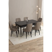 Rovena Queen Siyah Mermer Desen 80x132 Açılabilir Mutfak Masası Takımı 6 Adet Sandalye Cappuccino 1348
