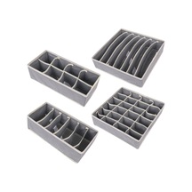 Fosenze Gri 4'lü Çok Bölmeli Giyim Organizer Seti: Alt Giyim, Çorap, Sütyen İçin Katlanabilir, Sporlu Kumaşlı Depolama Kutuları 6+7+8+24 Bölme Gri