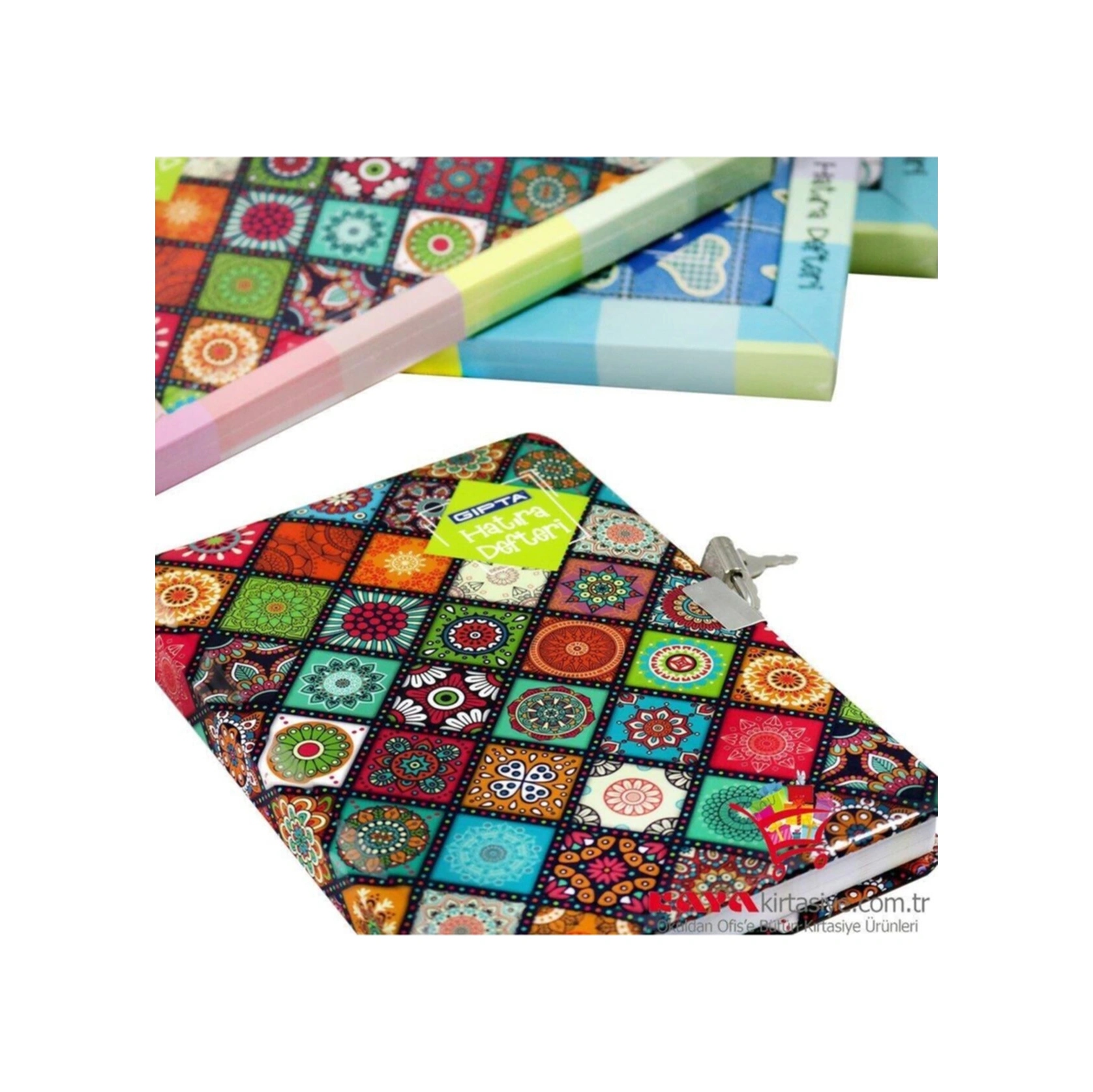 Ip Dikişli 14x20 Sert Kapak 120 Yaprak Hatıra Defteri-halı Deseni Renkli