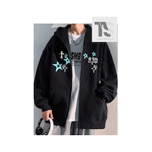 Tarzsokak Chicago Star Sembol Sweatshirt Fermuarlı Hırka Siyah