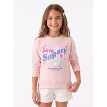 Onloox Kız Çocuk Somon Melanj Kız Çocuk Somon Melanj Pamuklu Bisiklet Yaka Regular Yanı Yırtmaçlı Baskılı Sweatshirt 9-12 Yaş
