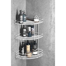 Teknotel Banyo Düzenleyici Şampuanlık Sabunluk 3 Katlı Yapışkanlı Banyo Duş Rafı Beyaz St003 Beyaz
