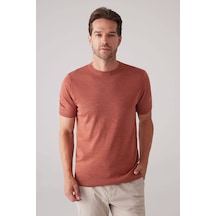Erkek Turuncu Slim Fit Bisiklet Yaka Yazlık Triko Tişört