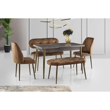 Ay Masa Ve Sandalye Bench Takımı, Kahve Gold, 120x70 Gold
