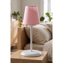Metal Ayaklı Konik Kumaş Abajur Masa Lambası 14 cm Pembe