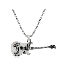 925 Ayar Gümüş Elektro Gitar Erkek Gümüş Kolye Beyaz