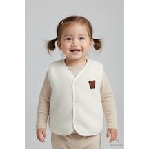 Babyden's Welsoft Kız Bebek Çocuk Çıtçıtlı Yelek Yumuşak Dokulu,ayıcık Armalı,peluş Bebek Yeleği Ekru