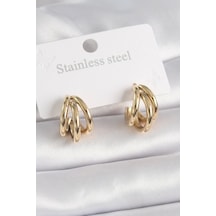 316l Çelik Gold Renk Yarım Halka Model Kadın Küpe Çok Renkli
