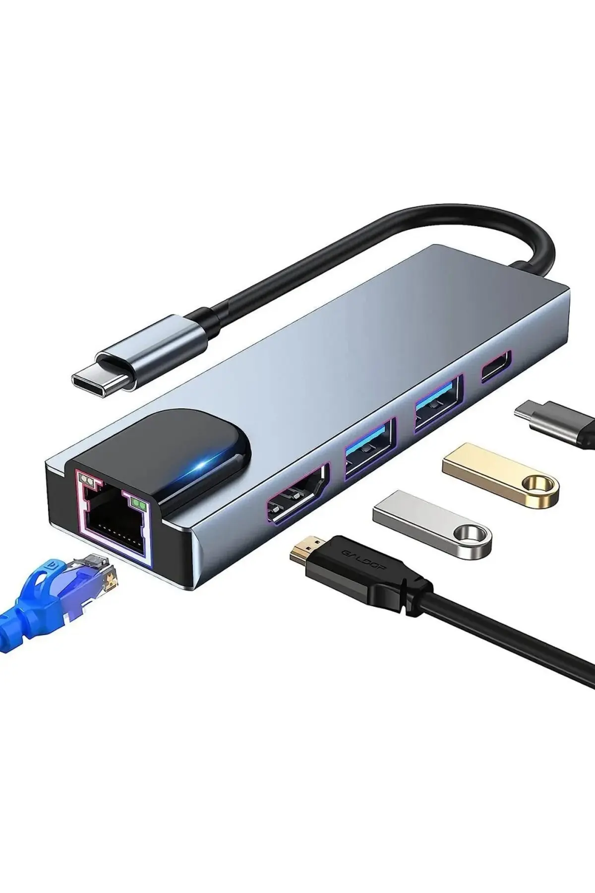 Yeni Nesil Ethernet Girişi Usb Çoklayıcı 5in1 Usb Typec Hub Port Hdmi Usb Adaptör Type-c Girişli Hub