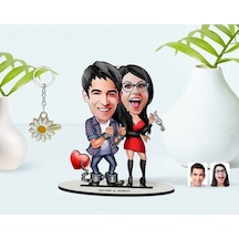 Kişiye Özel Sevgililer Karikatürlü 3D Ahşap Biblo Ve Isimli Gold (473842424)