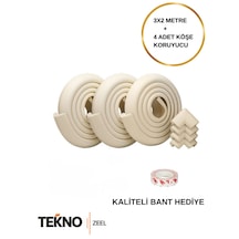 Teknozeel Kauçuk Krem Renk 6 Metre Kenar Ve 4 Adet Köşe Koruyucu Bebek Çocuk Masa Koruma Seti