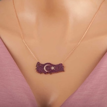 925 Ayar Gümüş Rose Ay Yıldız Türkiye Haritası Kadın Kolye Arbltgs15hudfle4j3x