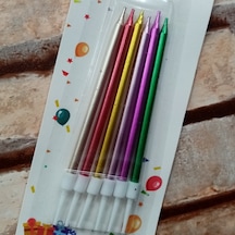 Vıp Kalite Parlak Metalik Renkli Pasta Mumu 6 Adet Renkli Doğum Günü Mumu Decor Multi Color Bırthday Candle