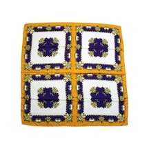 Tikitonki Kare Kesim Etnik Çiçek Desenli Saten Turuncu Eşarp - 90x90 Sarı Sarı
