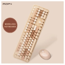 Mofıı Sweet Kablosuz Klavye Mouse Seti 2.4g Retro Yuvarlak Tuşlu 104 Tuş Sessiz Renkli Set Optik