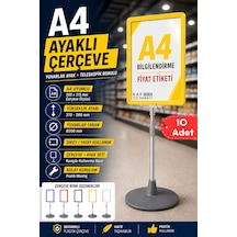 10 Adet - A4 Ayaklı Çerçeve Seti Yuvarlak Tabanlı Teleskopik Fiyat Etiketi Standı Sarı