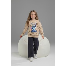 Serenad Kids Stıtch Kız Bol Paça Penye İkili Eşofman Takımı 3-10 Yaş -je261049325 - Gri