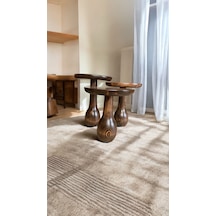 Wood Ahşap 3 Lü Set Vazo Model Mantar Yan Sehpa / Ceviz