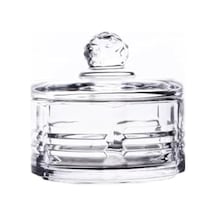 Lüx Kapaklı Cam Şekerlik & Cam Lokumluk, Kesme Cam Lüx Şekerlik 10cm 10.5cm - 4 Model 06648 Açık Kahverengi