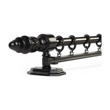 Twins Decorative Ahşap İşlemeli  Demonte Başlıklı Siyah Tek Raylı  Rustik Perde Askısı - 100 CM