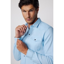 Tudors Slim Fit Gündelik Denim Mavi Erkek Gömlek-28026-mavi Mavi
