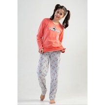 Kız Çocuk Mercan Pamuklu Uzun Kol Pijama Takımı 001