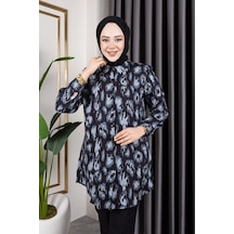 Hira Life Fashion Kadın Tesettür Giyim Ve Spor Giyime Uygun Düğme Detaylı Şık Desenler Dokuma Viskon Gömlek-tunik Gri 3 Gri 3