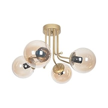 Daisy Lüks Modern Tasarım Plafonyer Gold Renk Bal Camlı Salon - Mutfak - Yatak Odas 4 Lü Avize 01G Taba