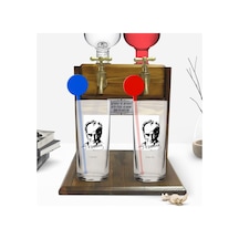 Kişiye Özel Renkli Baskılı Atatürk Temalı İkili Vodka Bardağı Ve Çift Musluklu Doğal Ahşap Vodka Standı-13