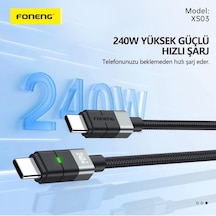 Xs03 240w 200 Cm Pd Type-c Şarj Kablosu Siyah