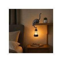 Modern & Şık - Minimalist Kedi Tasarımlı Dekoratif Raf Lambası Gece Lambası Açık