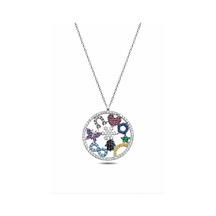 Çekirdekjewelry 925 Ayar Gümüş Rodyum Kaplama Zirkon Taşlı Sembollü Yuvarlak Kolye Gri