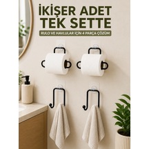 Rulo Kağıt Tutucu Ve Havlu Bez Askılığı Seti 2 Şer Adet Toplam 4 Parça Siyah