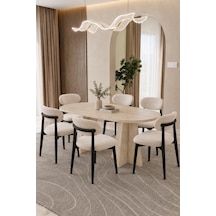 Bohem Traverten Masa Takımı Takımı 6 Kişilik Masa Sandalye Takımı İskandinav Takım Bej - 906143053 Bej