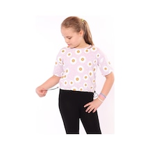 Toontoy Kids Toontoy Kız Çocuk Baskılı Bisiklet Yaka Kısa Kollu Tişört - Beli Ayarlanabilir Açık Lila