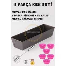 Bossandmuse 8 Parça Pasta Seti Metal Kek Kalıbı 6'lı Mufin Silikon Kek Kalıbı Yumurta Çırpıcı Gri