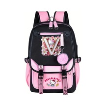 Honeybeeshop V Sanrio Hello Kitty Büyük Kapasiteli Sırt Çantası 26 Harf Tasarımı Pembe Hafif Polyester Seyahat V