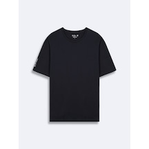 Minimal Baskılı Relaxed Lacivert T-shırt