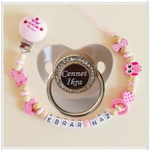 Sahi Aksesuar Isimli Bebek Emzik Zinciri Ve Taşlı Bebek Silikon Emzik Seti 0-6 Ay - Sahi 1233 Çok Renkli