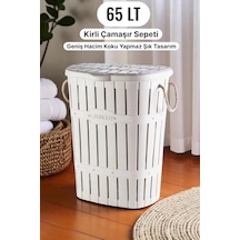 Kapaklı Kirli Çamaşır Sepeti 65 Lt Banyo Çamaşır Sepeti Kauçuk Kulplu Büyük Boy Çamaşır Sepeti Beyaz - 750463555 Beyaz