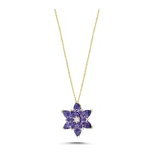 Lotus Çiçeği Ametist Taşlı Altın Kaplama Kolye Gm22 Gümüş